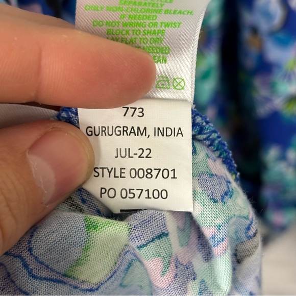 Lilly Pulitzer Aliana 3/4 Sleeve Blue Grotto Dress Twilight Tropics Size XL - Picture 9 of 9